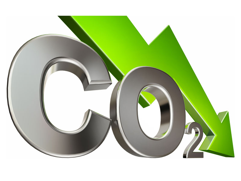CO2-Zeichen mit nach unten gerichtetem Pfeil
